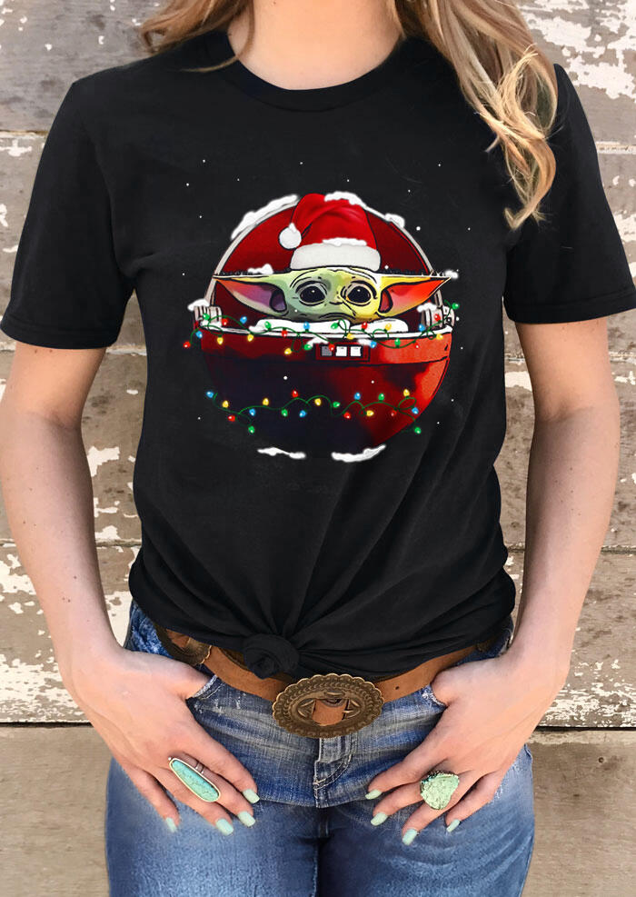 

Christmas Cute Cartoon Baby O-Neck T-Shirt Tee - Black, 490494
