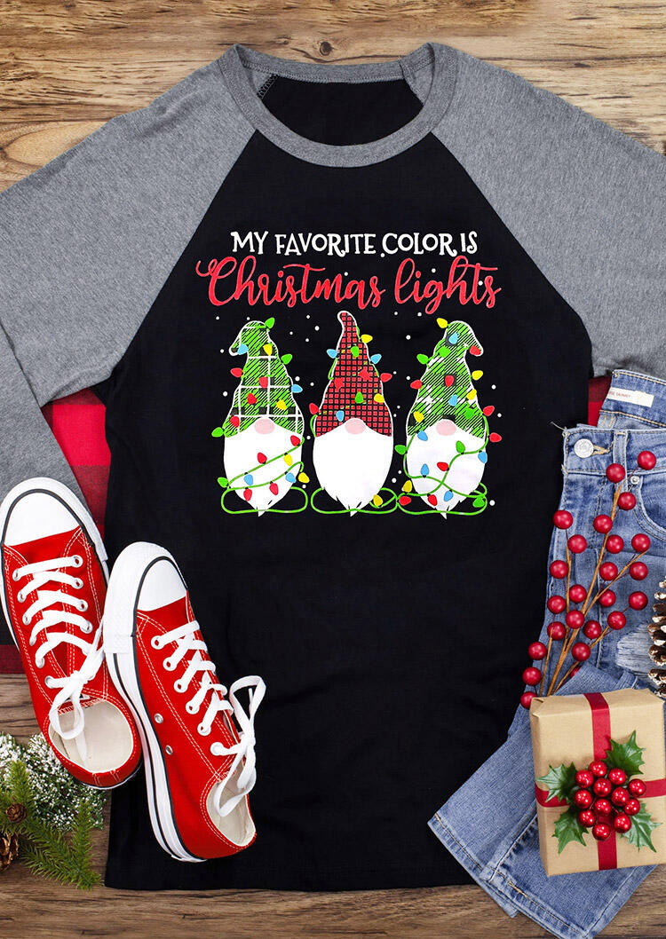 

My Favorite Color Is Christmas Lights Gnomies T-Shirt Tee - Gray, 490776