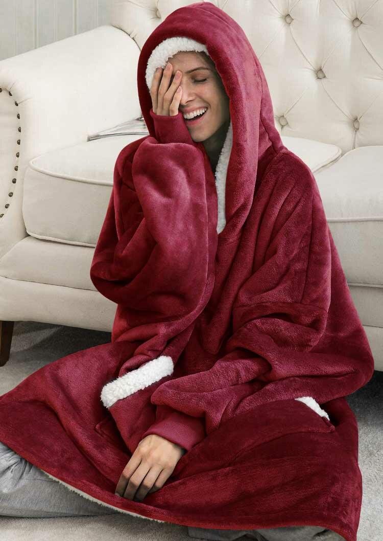 

Winter Thickened Warm Kangaroo Pocket Blanket Hoodie - Burgundy, 491157