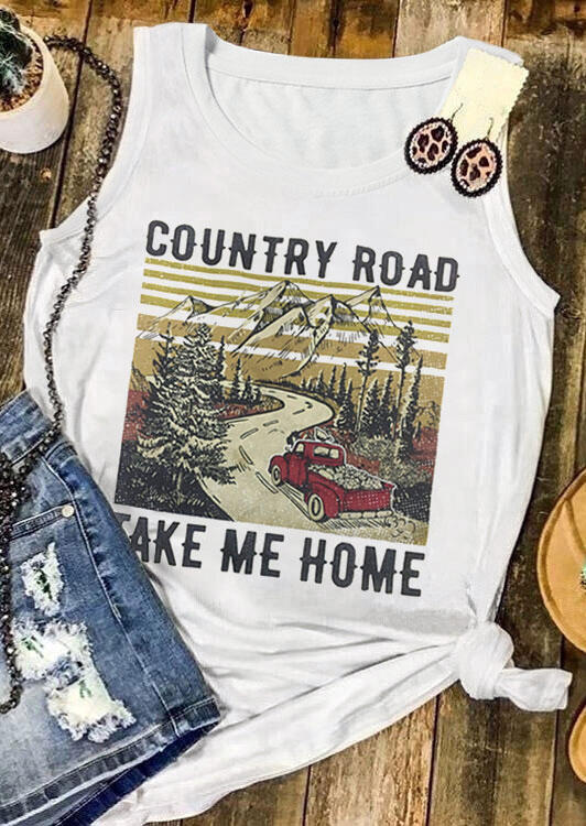 

Country Road Take Me Home Tree Truck Tank - White, 491176