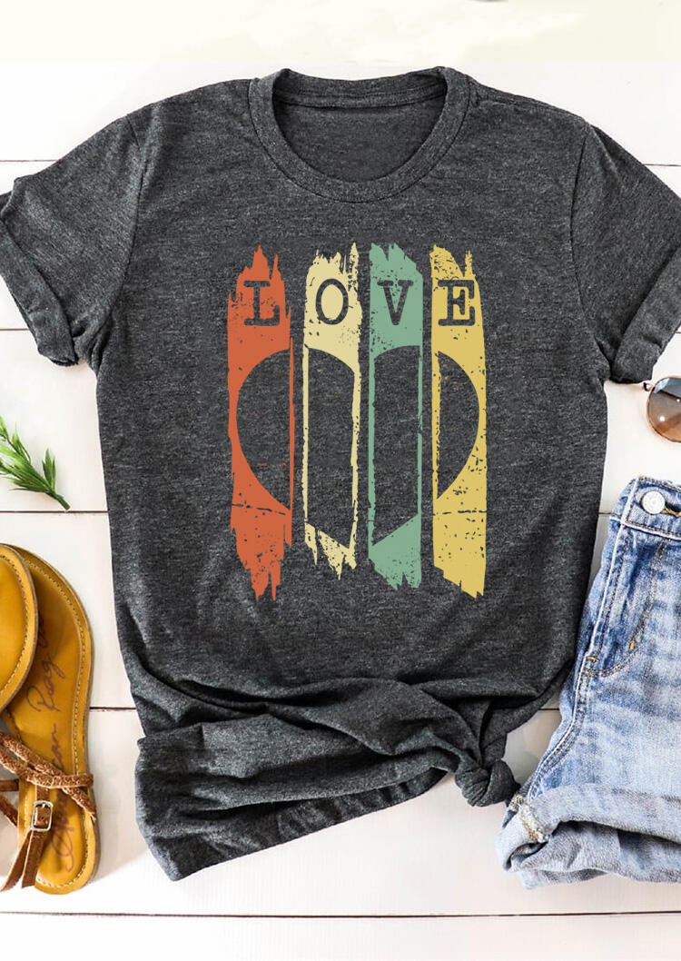 

Love Heart O-Neck T-Shirt Tee - Dark Grey, 491223