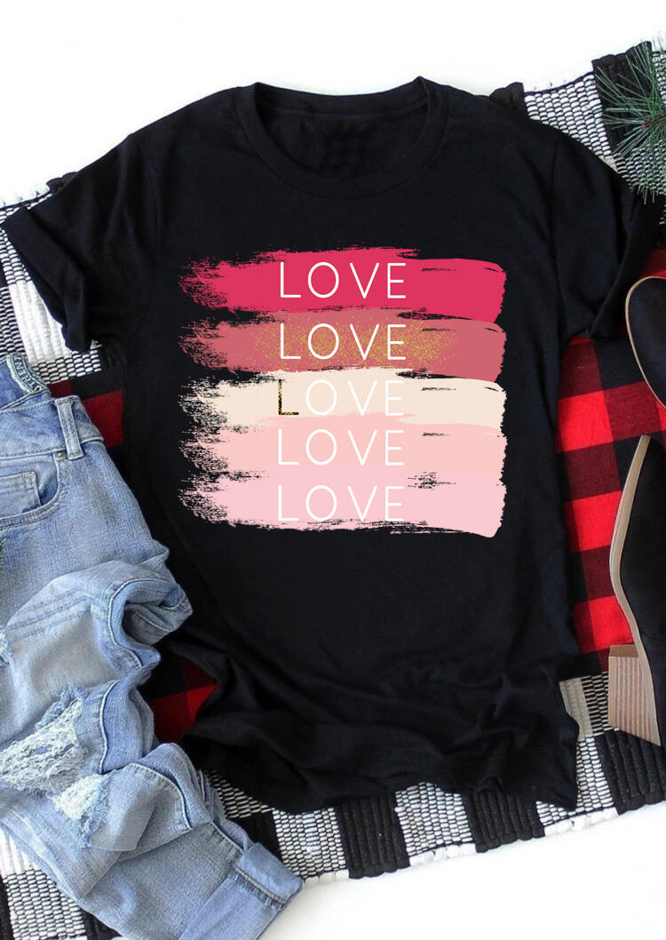 

Valentine Love Graphic O-Neck T-Shirt Tee - Black, 491228
