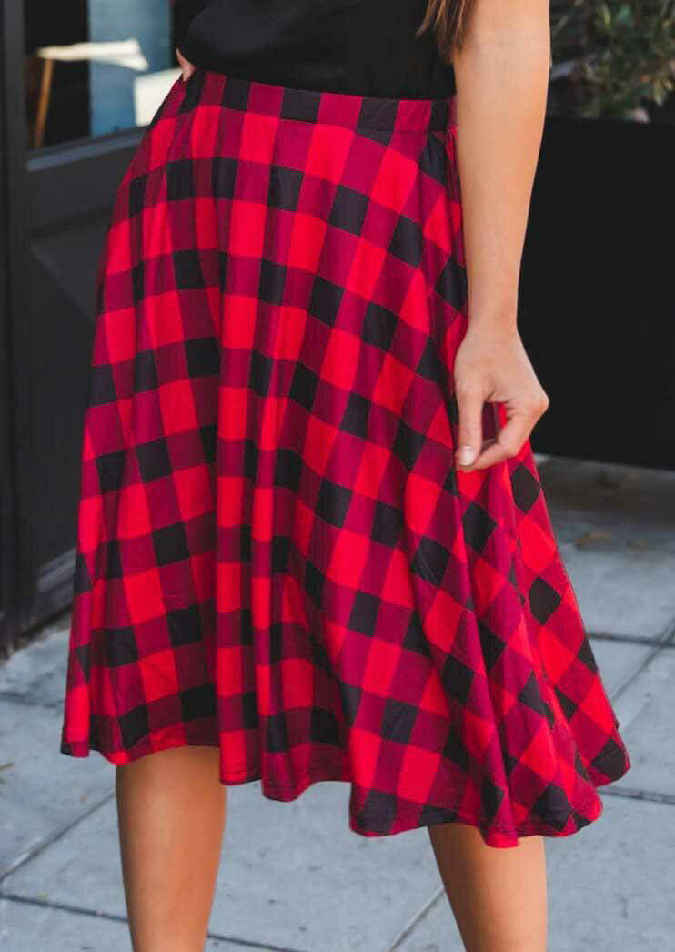 

Buffalo Plaid Elastic Waist Skirt, 489643