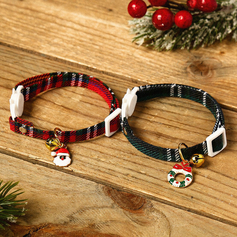 

Christmas Plaid Adjustable Buckle Bell Pet Collar, Green;red, 491161