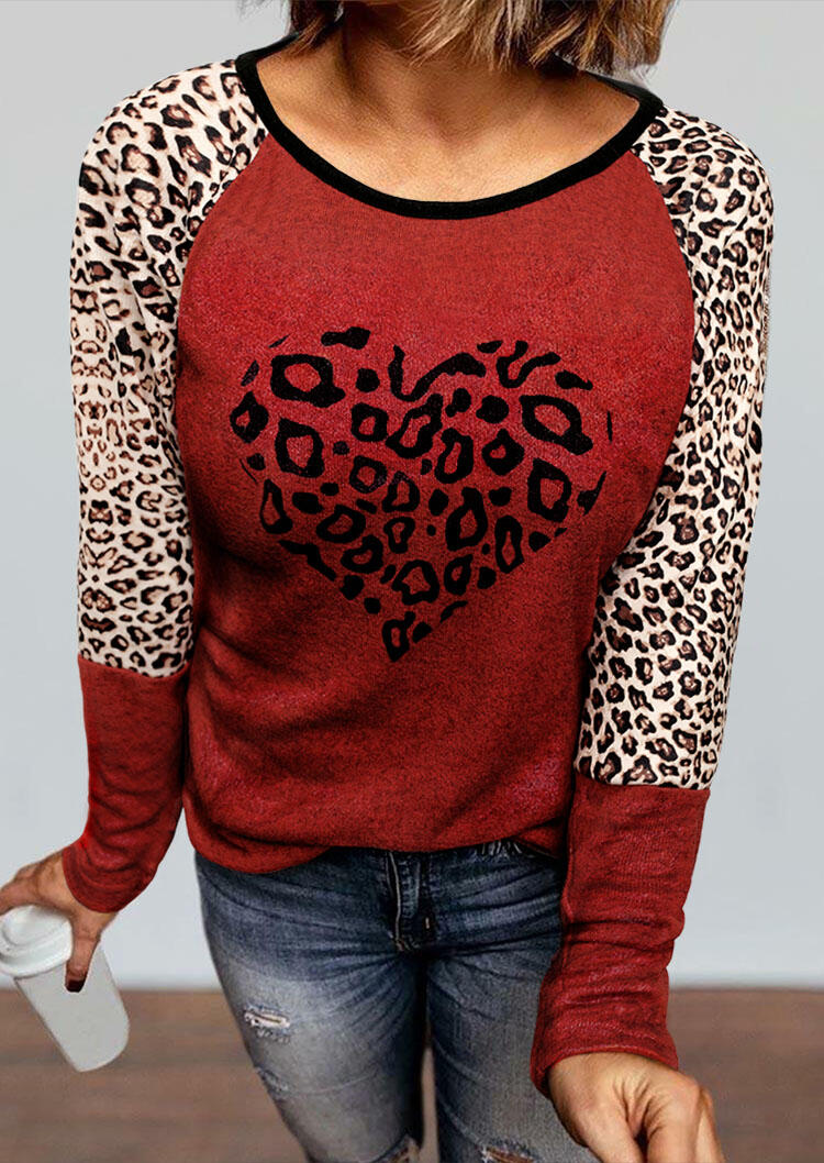 

Leopard Heart Long Sleeve Blouse - Red, 491186