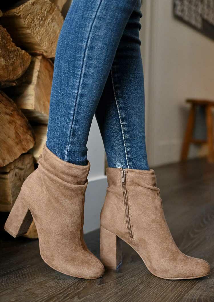 

Zipper High Heeled Round Toe Ankle Boots - Apricot, 491258