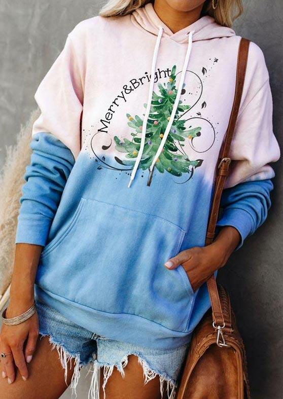 

Christmas Tree Merry & Bright Kangaroo Pocket Drawstring Hoodie - White, 491300