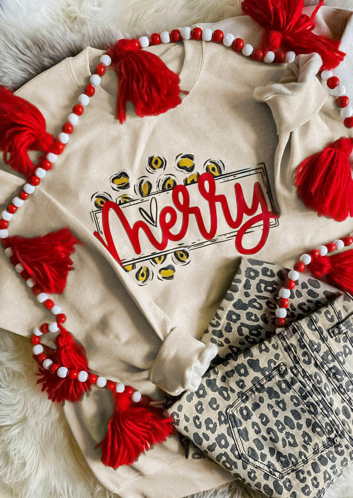 

Christmas Leopard Merry Pullover Sweatshirt - Khaki, 491325