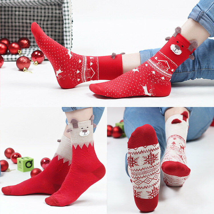 

3 Pairs Christmas Santa Reindeer Cartoon Thickened Warm Socks, Pattern2, 487865