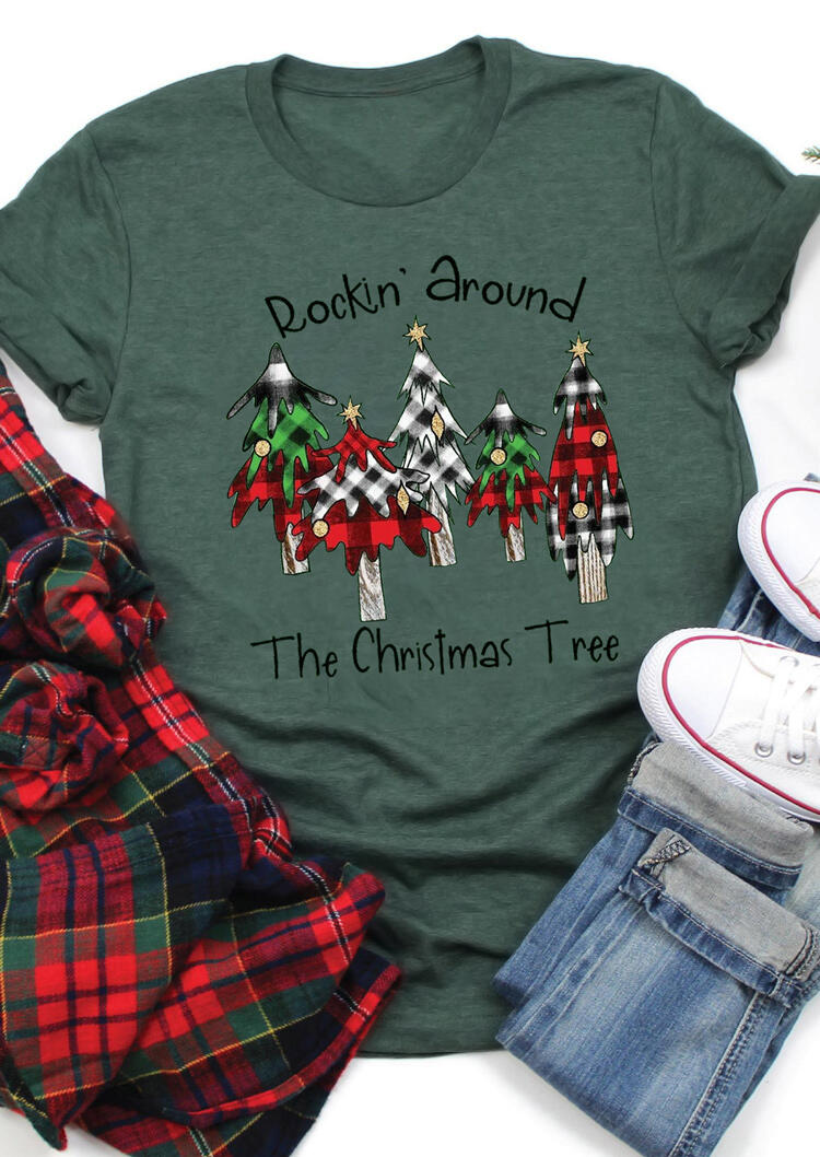 

Rockin Around The Christmas Trees Plaid T-Shirt Tee - Green, 490319