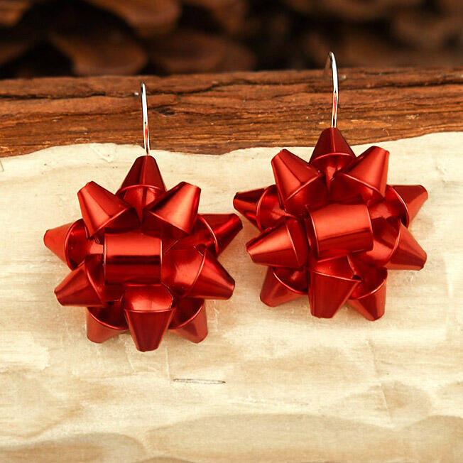 

Christmas Creative Braided Snowflake Alloy Earrings, Red, 491380