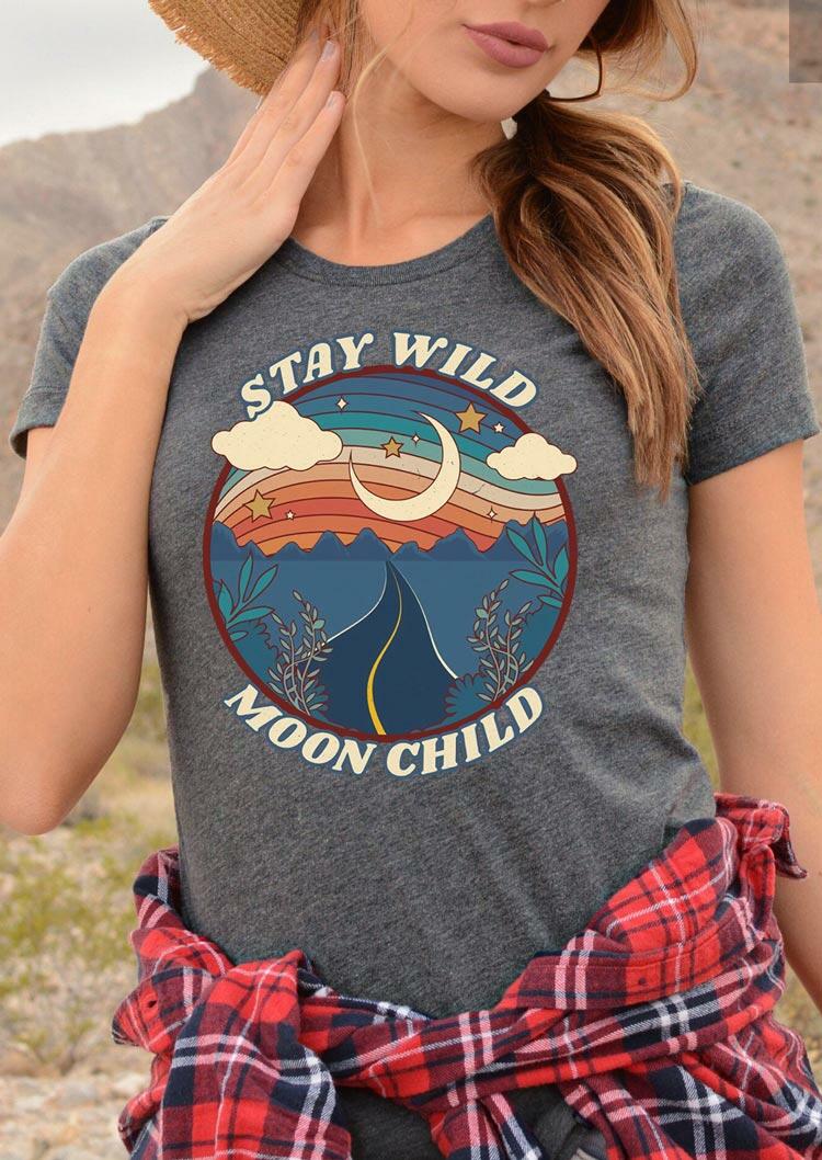 

Stay Wild Moon Child T-Shirt Tee - Dark Grey, 491404
