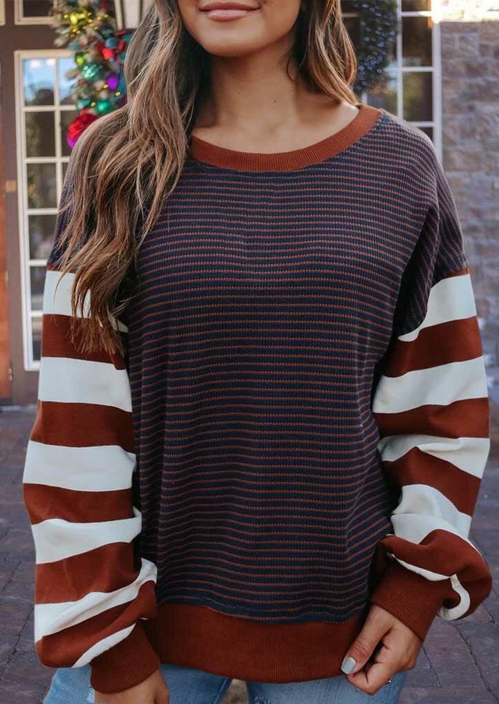 

Striped Splicing O-Neck Lantern Sleeve Sweatshirt, Multicolor, 489199