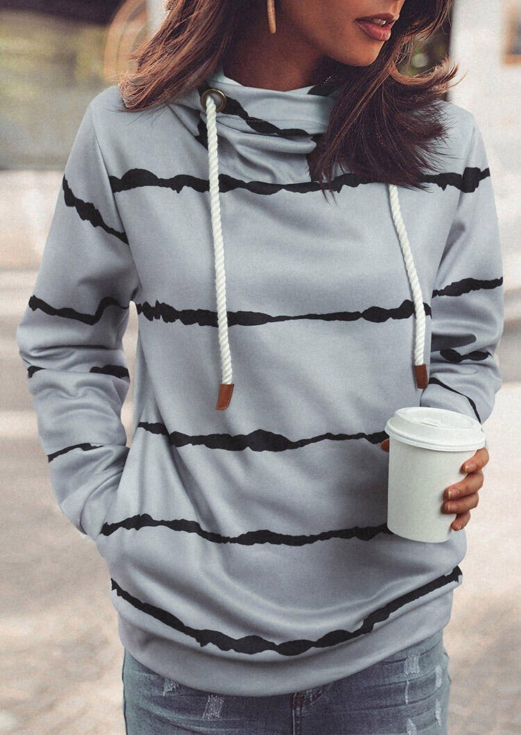 

Striped Pocket Drawstring Pullover Hoodie - Gray, 491362