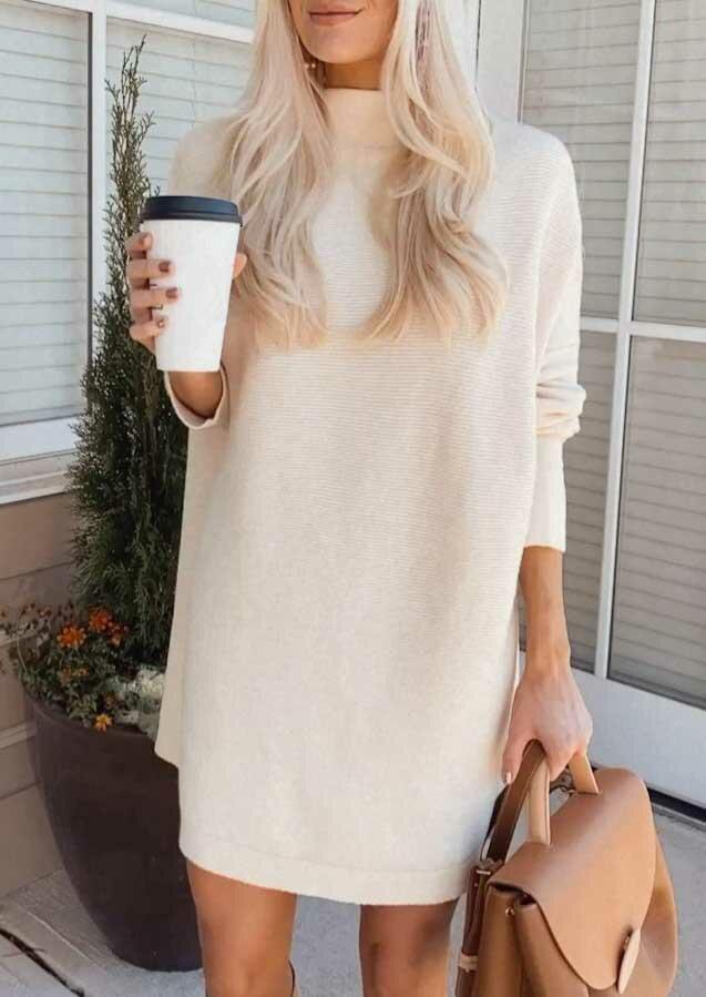 

Long Sleeve Turtleneck Casual Mini Dress - Apricot, 491465