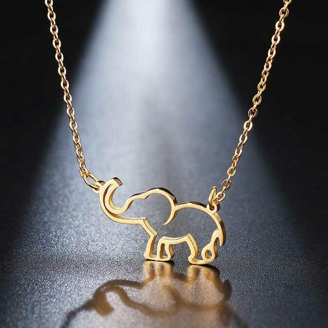 

Hollow Out Elephant Alloy Pendant Necklace, Gold, 491547