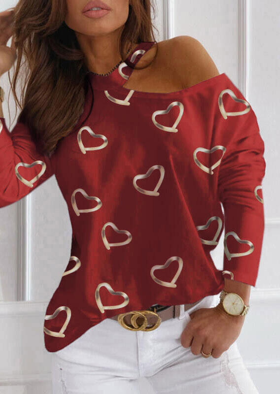 

Love Heart One-Sided Cold Shoulder Blouse - Burgundy, 491496