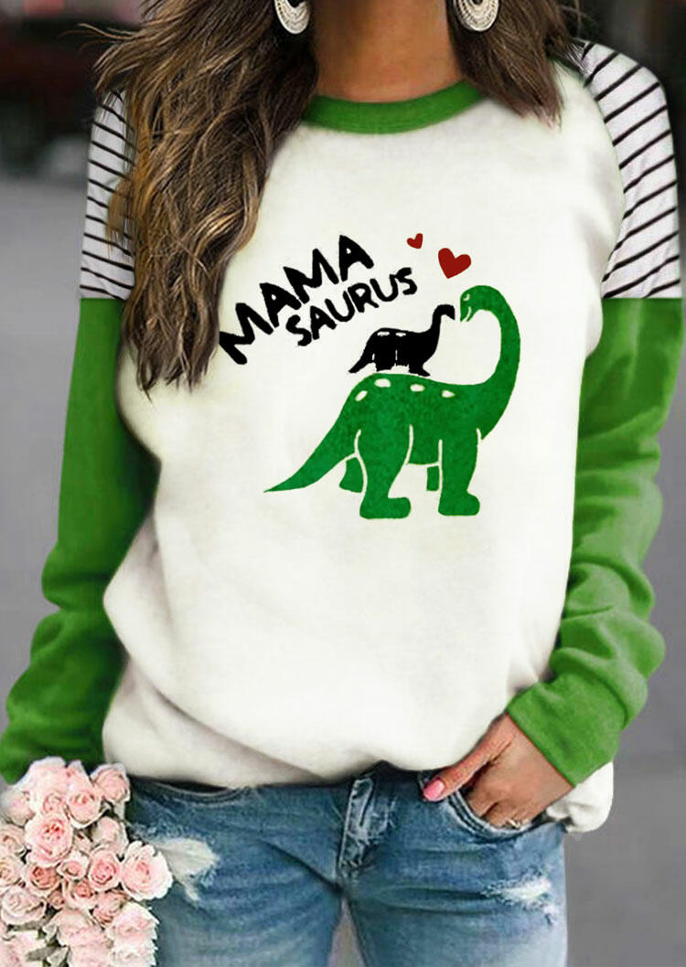 

Mama Saurus Striped Long Sleeve Pullover Sweatshirt - Green, 491554