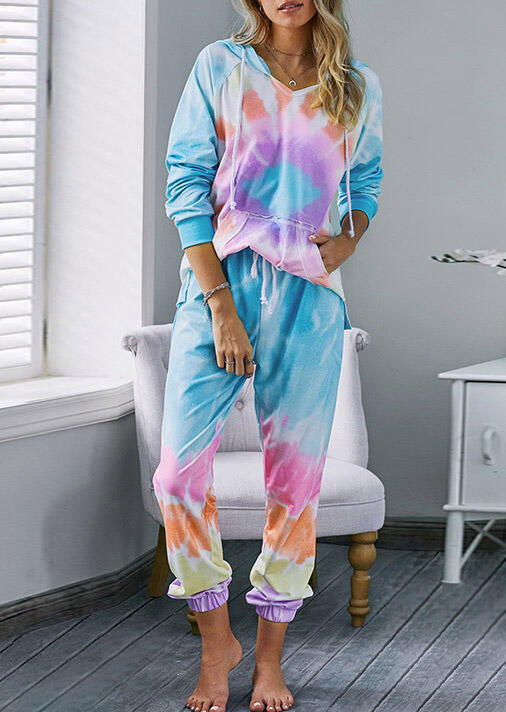 

Tie Dye Kangaroo Pocket Hoodie And Drawstring Pants Two-Piece Set, Multicolor, 491602