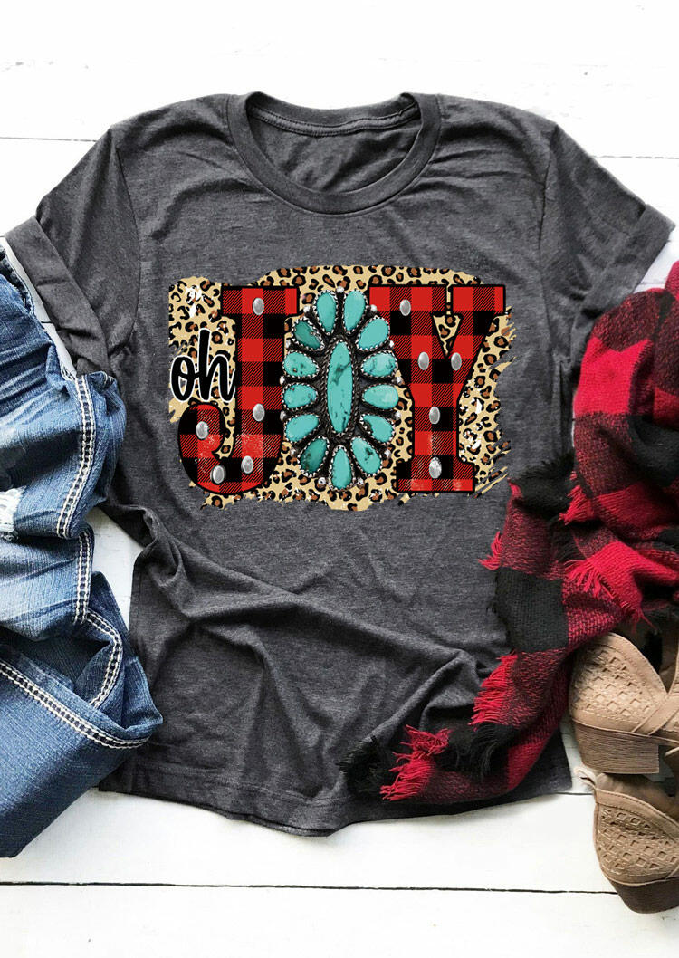 

Leopard Turquoise Buffalo Plaid Oh Joy T-Shirt Tee - Dark Grey, 490629