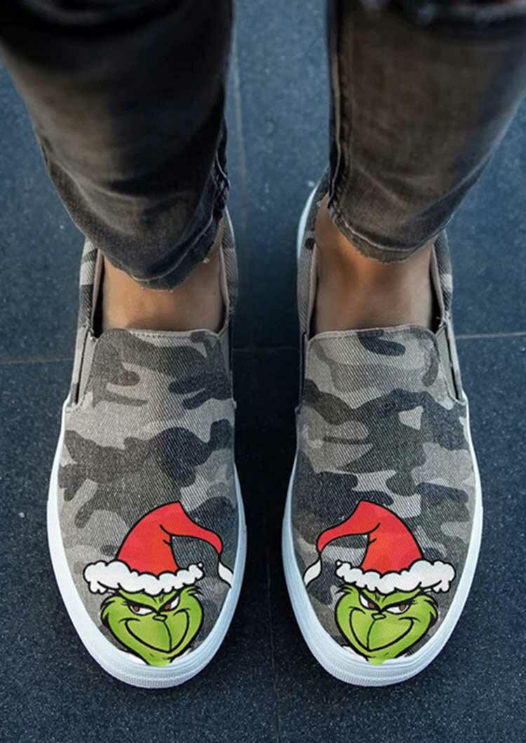 

Christmas Grinch Camouflage Slip On Flat Sneakers, 490771