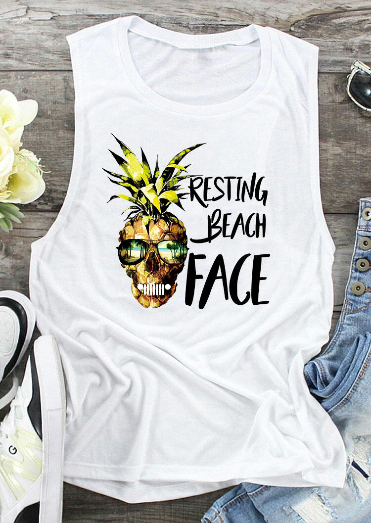 

Resting Beach Face Skull Pineapple Tank - White, 491681