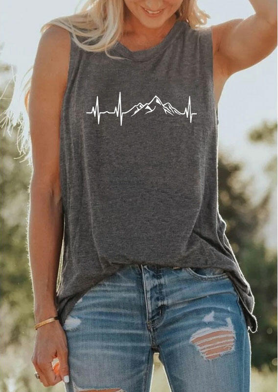 

Hiking Mountain ECG Heartbeat Tank - Dark Grey, 491686