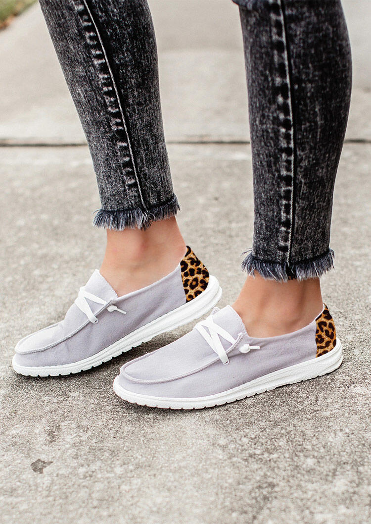 

Leopard Splicing Slip On Flat Sneakers - Gray, 491809