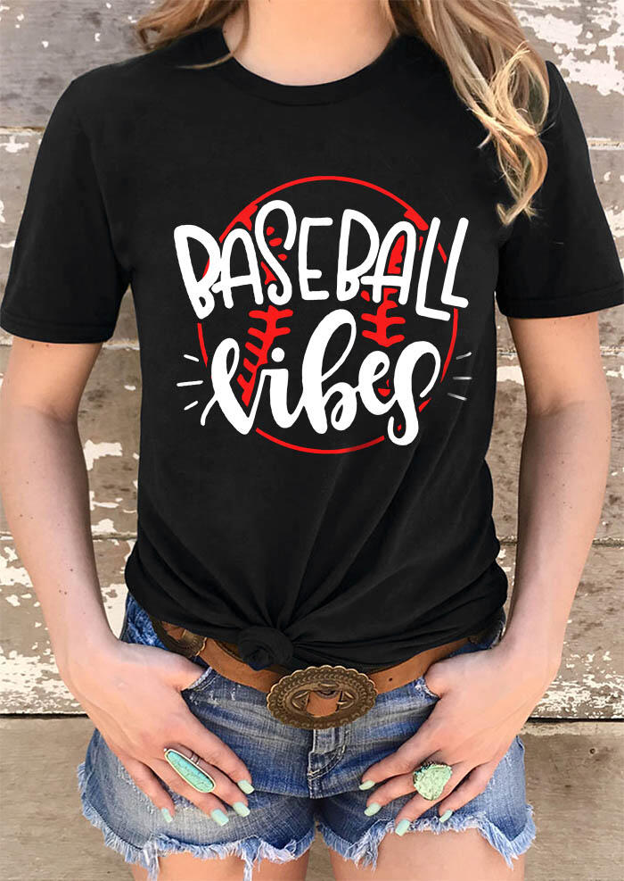 

Baseball Vibes O-Neck T-Shirt Tee - Black, 491785