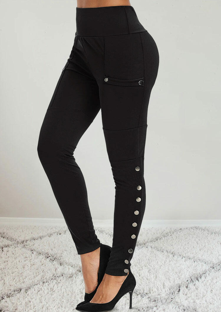 

Rivet Pocket Skinny Elastic Waist Pencil Pants - Black, 491743