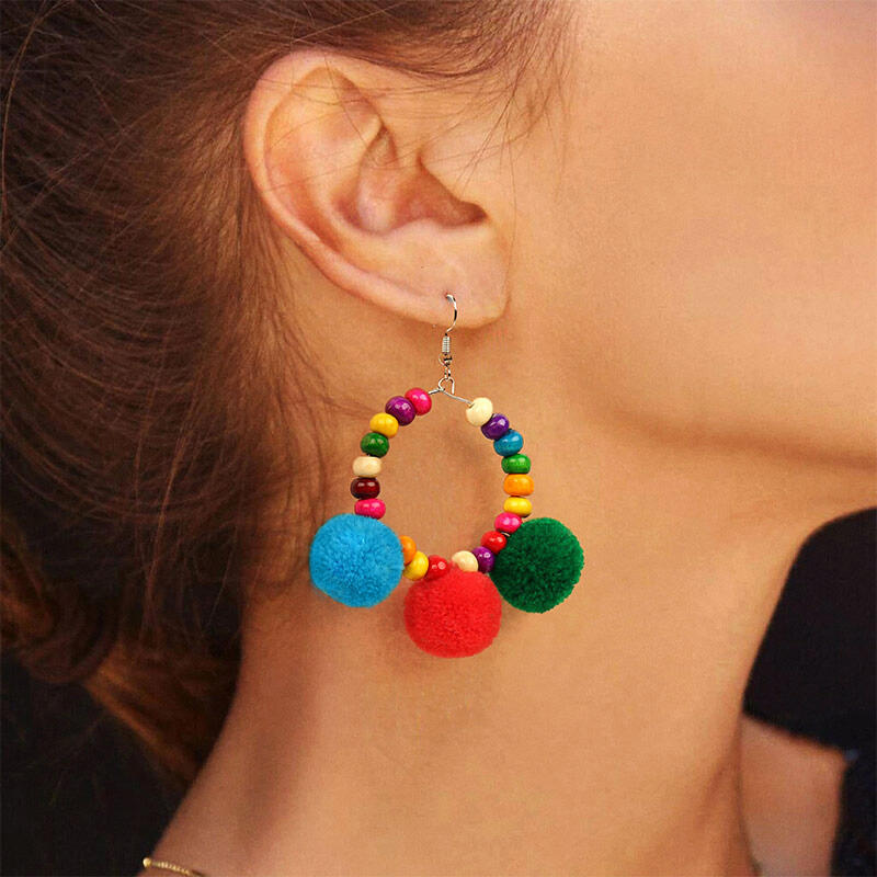 

Bohemian Colorful Wooden Beading Earrings, Multicolor, 491881
