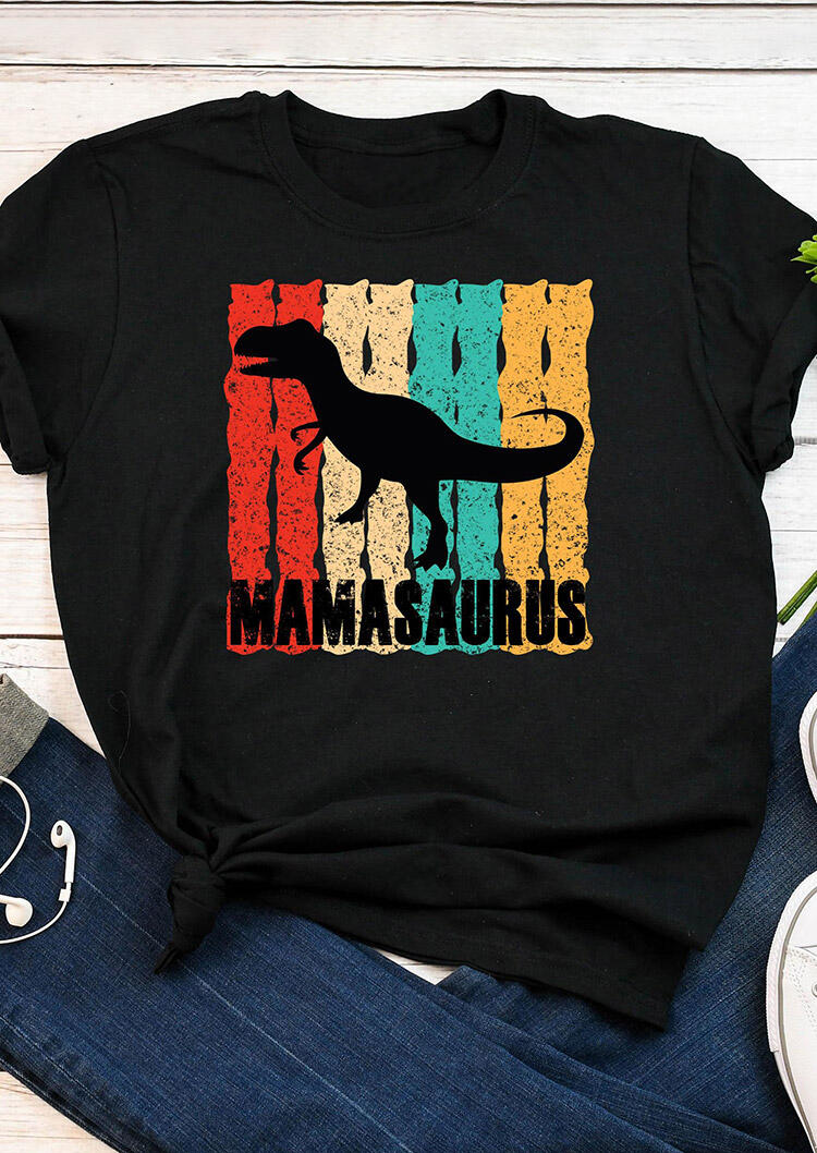 

Mamasaurus Vertical Striped O-Neck T-Shirt Tee - Black, 491989