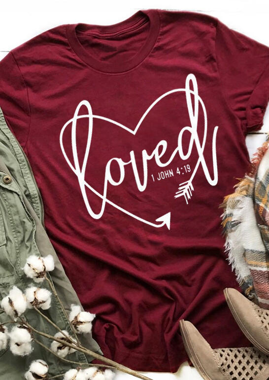

Loved Heart Arrow T-Shirt Tee - Burgundy, 492012