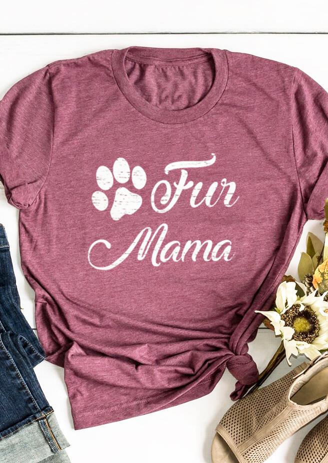 

Fur Mama Paw O-Neck T-Shirt Tee - Cameo Brown, 492015