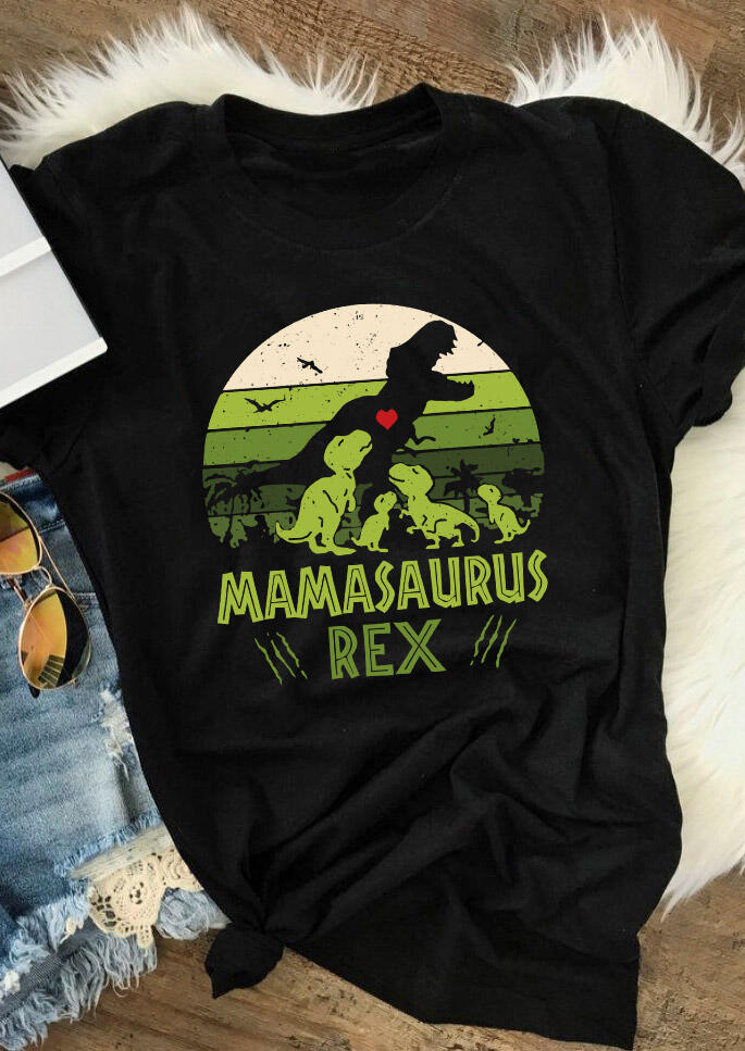 

Mamasaurus Rex Love Heart O-Neck T-Shirt Tee - Black, 492001