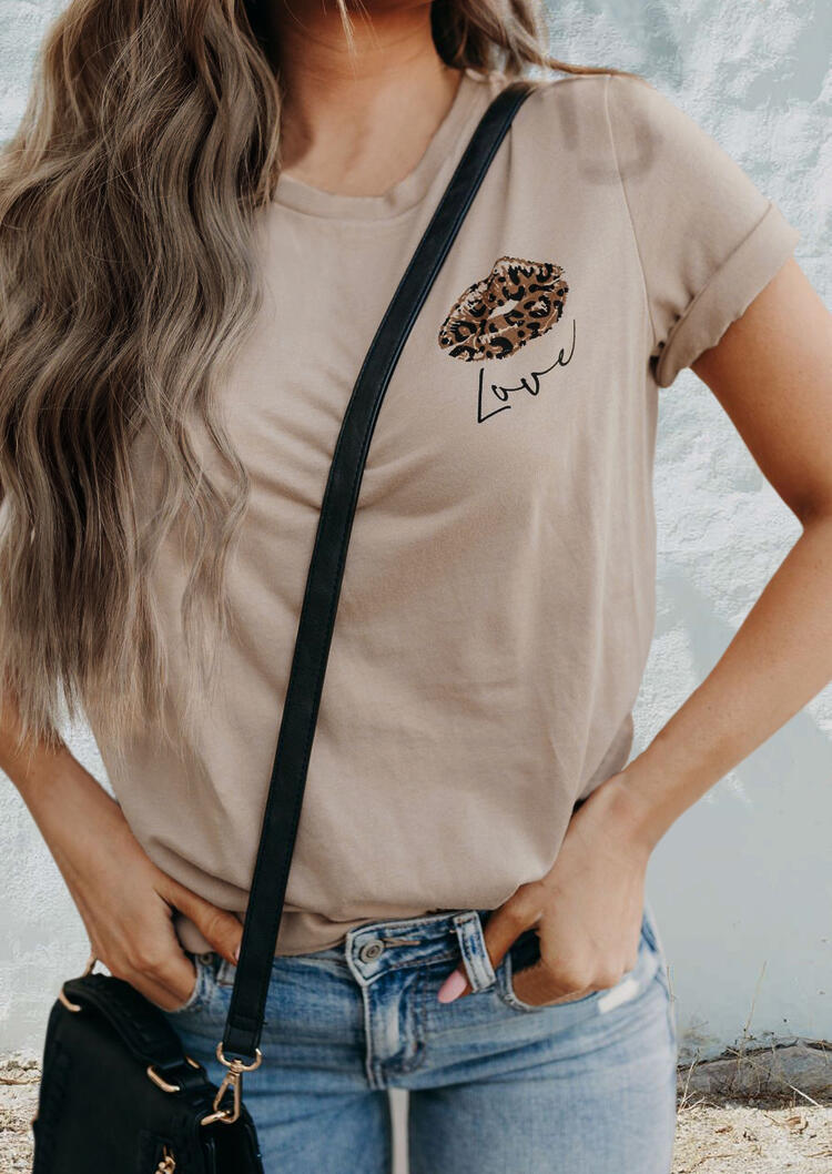 

Leopard Lips Love T-Shirt Tee - Apricot, 492011