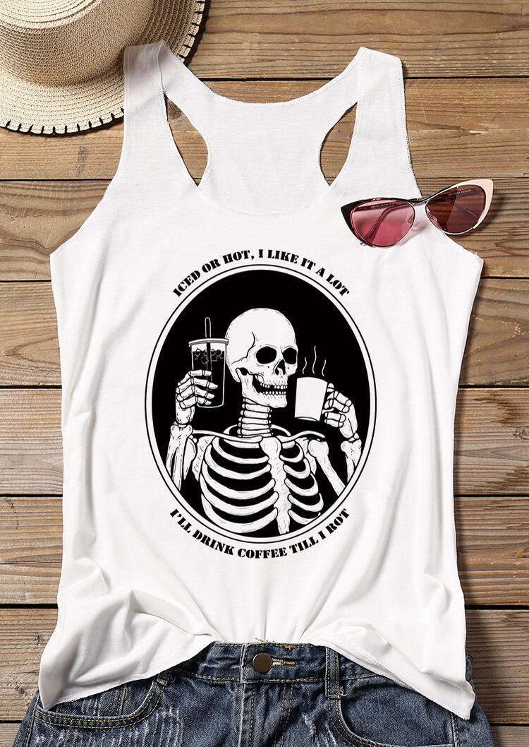 

I'll Drink Coffee Till I Rot Skull Racerback Tank - White, 492054