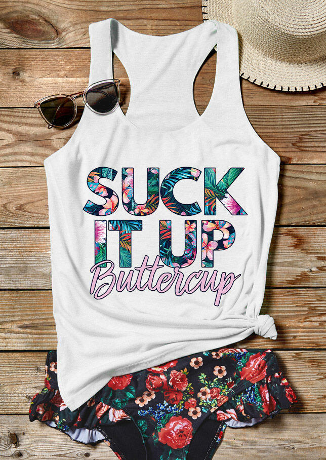 

Suck It Up Buttercup Floral Casual Racerback Tank - White, 492108
