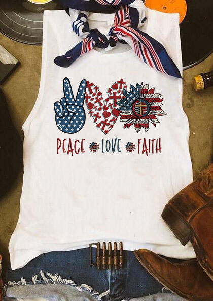 

Peace Love Faith Sunflower American Flag Tank - White, 492632