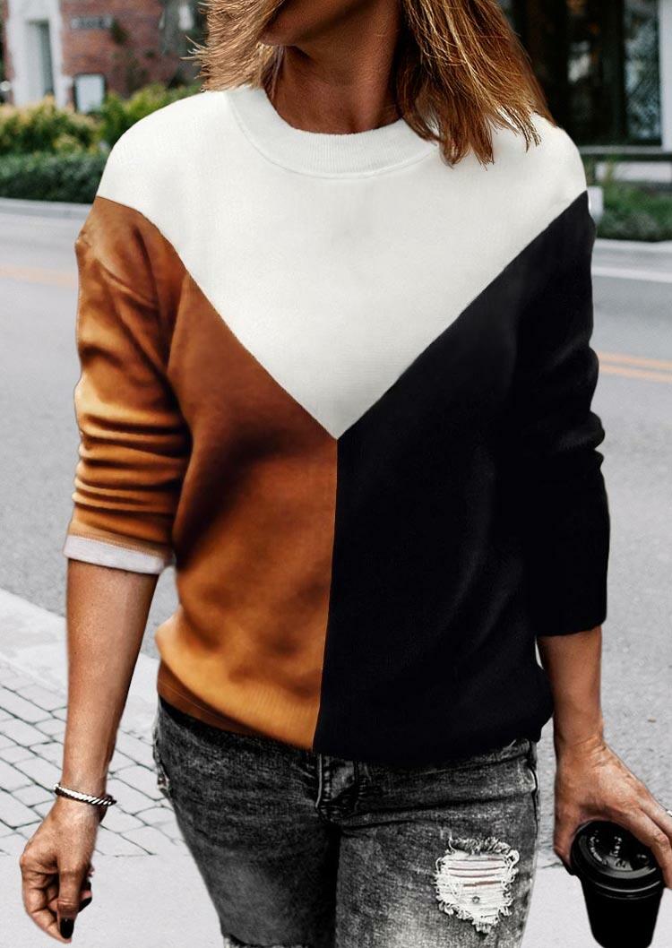 

Color Block Long Sleeve O-Neck Pullover Sweatshirt, Multicolor, 488089