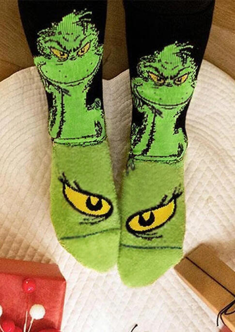 

Christmas Grinch Comfortable Casual Socks, Green, 490502