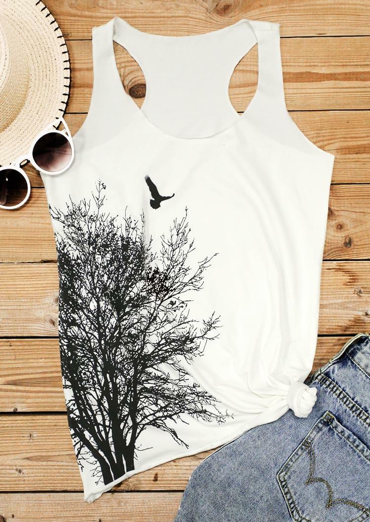

Tree Wild Goose Casual O-Neck Racerback Tank - White, 492554