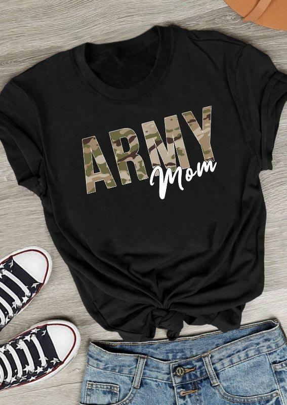 

Camouflage Army Mom O-Neck T-Shirt Tee - Black, 492665