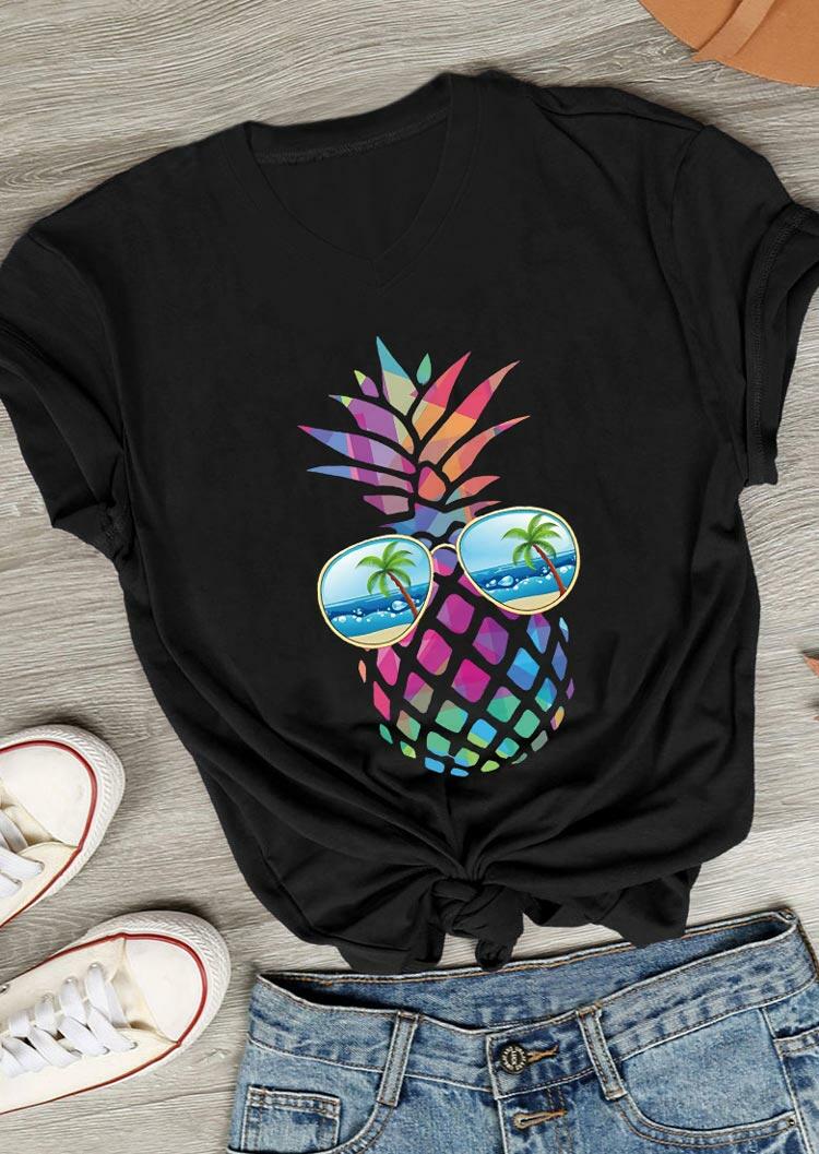 

Colorful Pineapple Beach Glasses T-Shirt Tee - Black, 492669