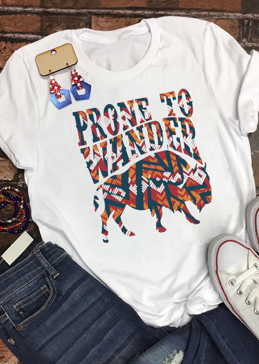 

Prone To Wander Western Desert Bull T-Shirt Tee - White, 492676