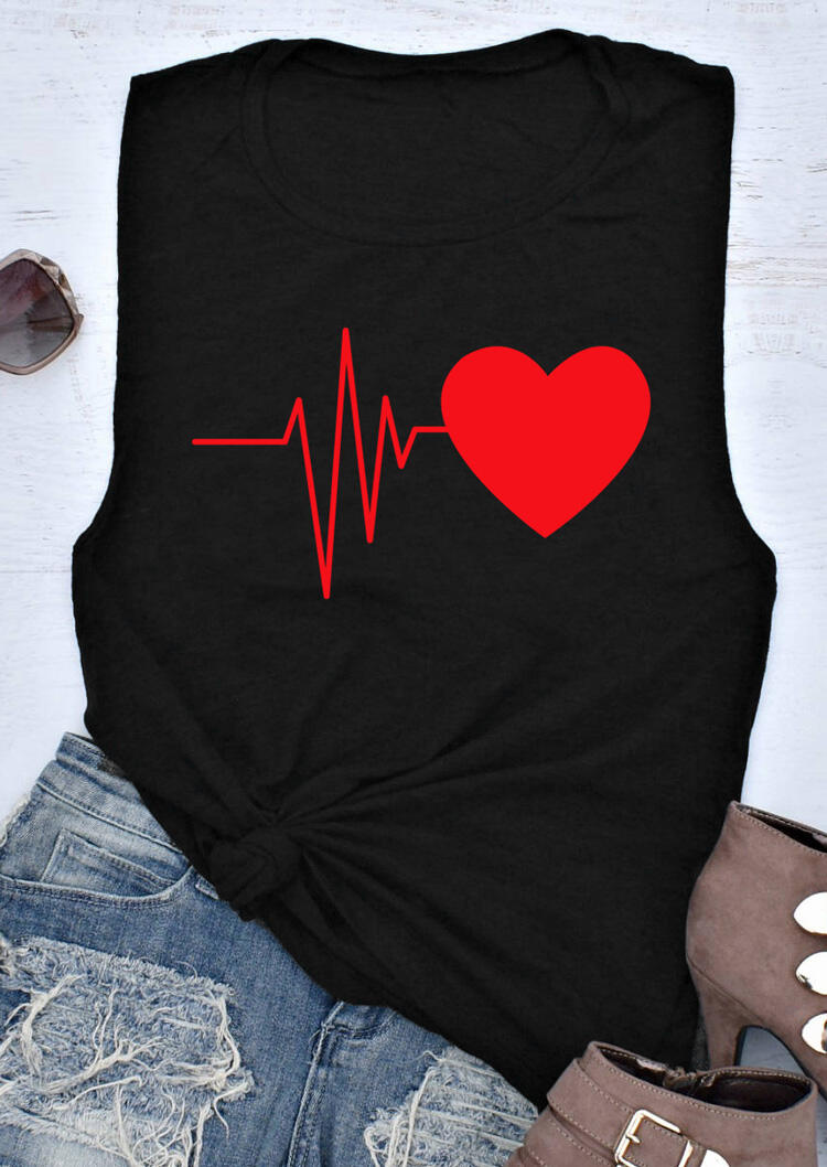

ECG Heartbeat O-Neck Tank - Black, 492680