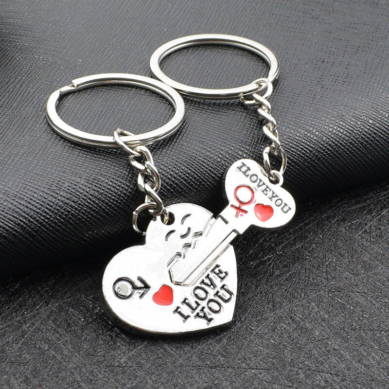 2Pcs Valentine Key Heart Smile Face I Love You Keychain - Bellelily