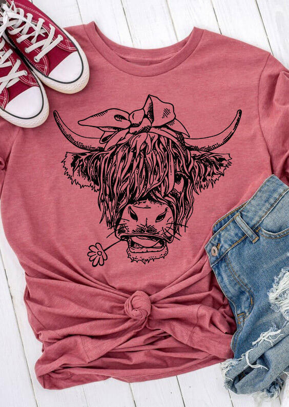 

Cattle Cowgirl Cute O-Neck T-Shirt Tee - Cameo Brown, 492754