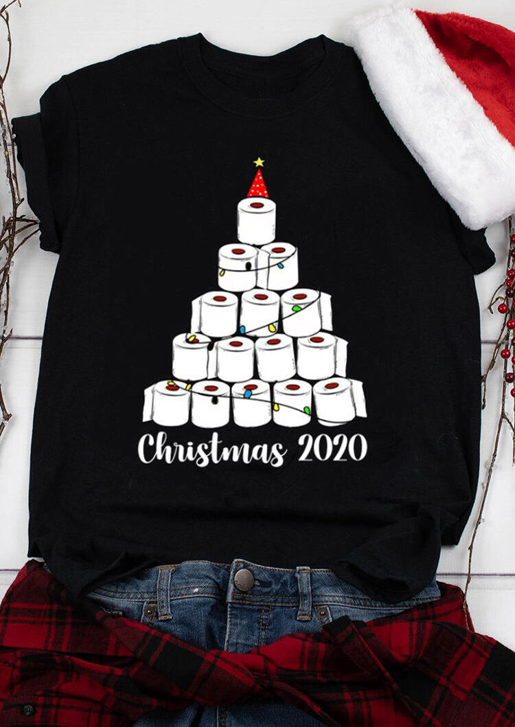 

Christmas 2020 Toilet Paper Tree T-Shirt Tee - Black, 490589