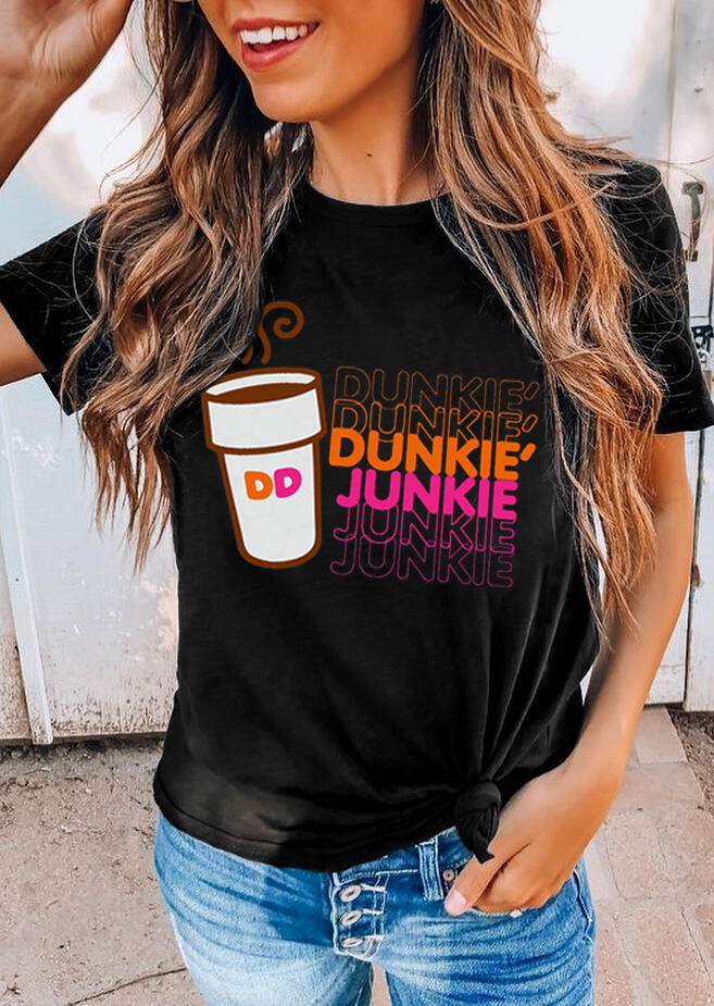 Buy Dunkie Junkie Coffee O-Neck T-Shirt Tee - Black. Picture